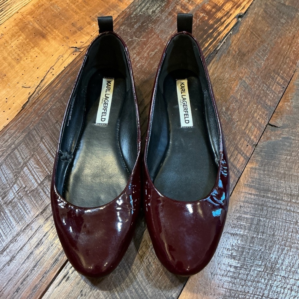 Karl Lagerfeld Paris Women’s Burgundy Patent Leather Ballet Flats Size 7.5 – KL